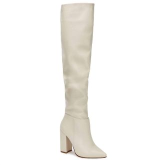 Andrea Womens Knee High Heel Boots In Ivory