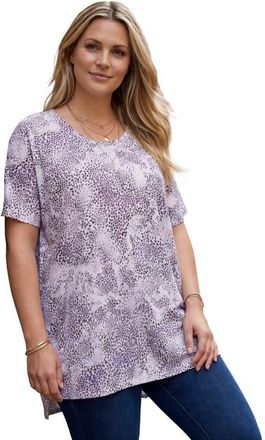 Roaman's Plus Size Printed Slub Tunic Top in Lavender Mini Animal at Nordstrom, Size 12
