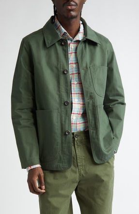 Drake's Cotton Herringbone Button-Up Jacket in 400 Racing Green at Nordstrom, Size 38