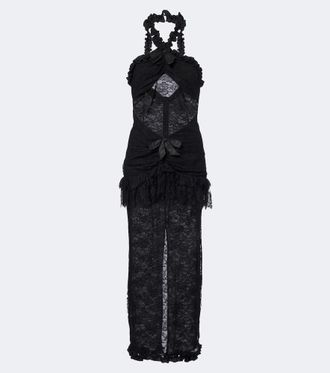 Alessandra Rich Bow-detail ruffled lace cocktail dress