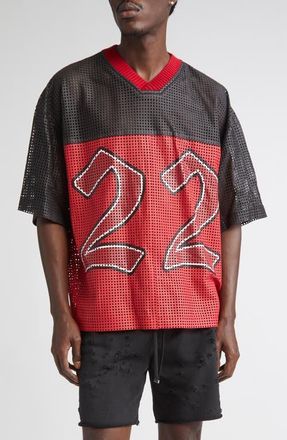 Amiri Oversize Colorblock 22 Perforated Leather Jersey in Varsity Red at Nordstrom, Size 42 Us