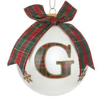 KASANOVA Pallina Natale lettera G tartan vetro 10 cm