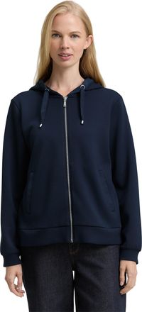 Tom Tailor Kapuzensweatjacke TOM TAILOR, Damen, Gr. XS, weiss (sky captain), Sweatware, Obermaterial: 51% Polyester, 42% Viskose, 7% Elasthan, unifarben, regular