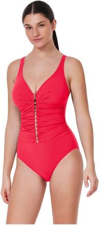 Gottex Tutti Frutti D-Cup V-Neck Gold Beaded One Piece in Coral at Nordstrom, Size 12