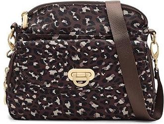 Baggallini Coastal Flip Lock Crossbody Cross Body Womens Handbags Ganache Cheetah Gold Hardware, Nylon