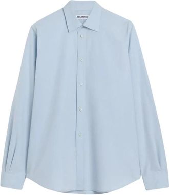 Jil Sander Lichtgewicht Fil-&agrave;-Fil Katoenen Overhemd - Heren - Zakelijke Overhemden - Blauw - L - Katoen - Overhemden