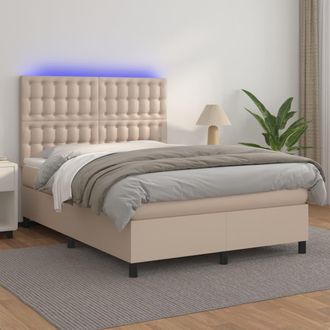 vidaXL Vidaxl - Cama Box Spring Colch&oacute;n Led Cuero Sint&eacute;tico Capuchino 140x190cm