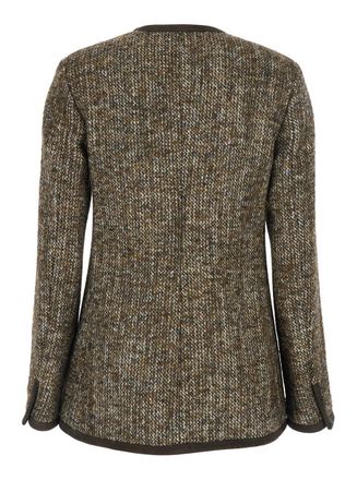 Golden Goose Womens Brown Crew Neck Wool Blend Jacket Virgin Blazers