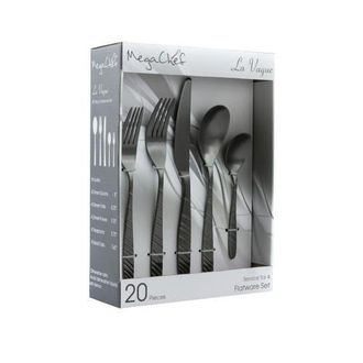 MegaChef La Vague 20 Piece Flatware Utensil Set, Stainless Steel Silverware Metal Service for 4 in Matte Black at Nordstrom