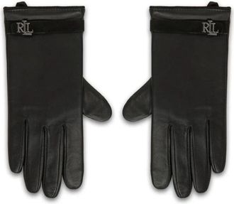 Ralph Lauren Logo-embossed leren handschoenen - Dames - Handschoenen - Zwart - L - Leer - Accessoires
