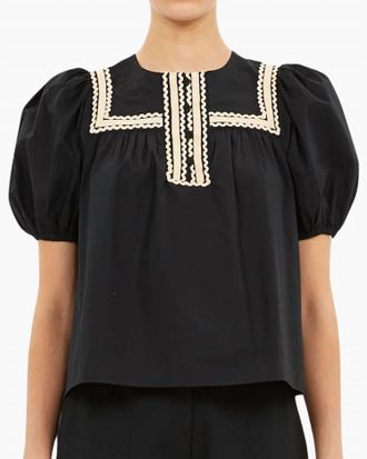 Ulla Johnson Lia Puff Sleeve Top In Noir