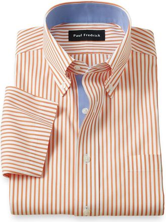 Paul Fredrick Comfort Stretch Non-iron Stripe Dress Shirt With Contrast Trim