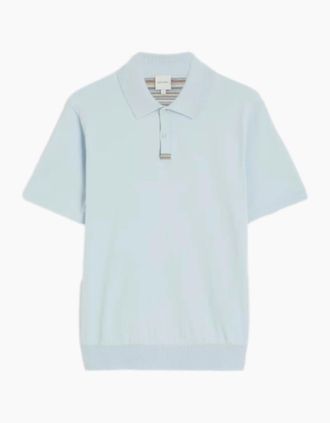 Paul Smith Mens Paul Smith Knitted Stripe Placket Polo 40 Lt Blue - Size: 42