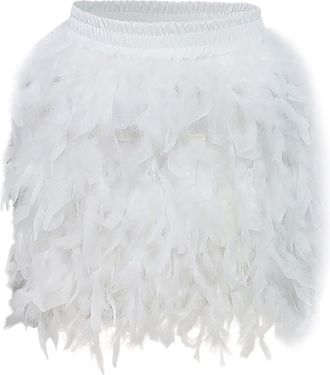 Generic Feather Skirt Womens Fancy Dress Costumes, Feather Skirt Women with Elastic Waist Carnival Costume Plain Mini Skirt Stylish Sexy Hip Covering Turkey F