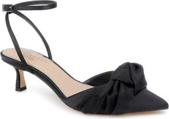 Badgley Mischka Favor Ankle Strap Pointed Toe Kitten Heel Pump in Black Satin at Nordstrom, Size 6.5