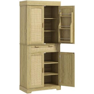 HOMCOM Credenza Cucina Bohemien con 2 Armadietti e Cassetto in Legno e Rattan - Homcom
