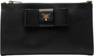 Prada Pre-owned Vintage Strik Clutch - Dames - Vintage Clutch - Zwart - ONE Size - Leer - Vintage