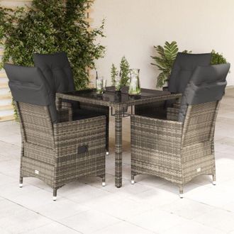 vidaXL Set Comedor De Jard&iacute;n 5 Piezas Con Cojines Rat&aacute;n Sint&eacute;tico Gris Vidaxl