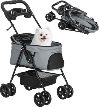 OEM Carrito Para Perros Peque&ntilde;os Con Ruedas Universales Cesta De Almacenaje Correas De Seguridad Y Ventanas 67x45x96 Cm Gris