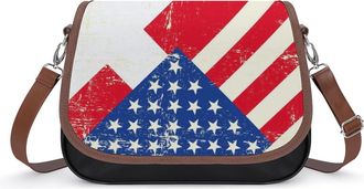 Generic U.S. And Denmark Grunge Flag Womens Leather Crossbody Bags with Adjustable Strap Casual Printed Shoulder Handbag