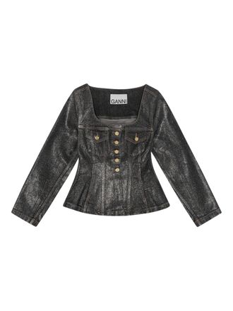 Ganni square-neck denim jacket - Black