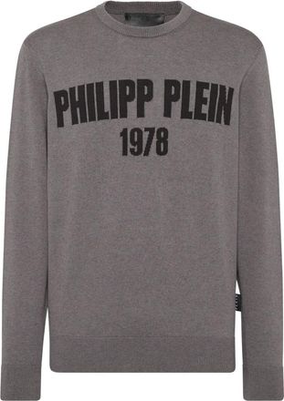 Philipp Plein Ronde Hals Pullover 1978 - Heren - Ronde hals truien - Grijs - XL - Katoen - Truien & Vesten