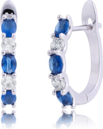 MAX + STONE 925 Sterling Silver Oval Cut Gemstone Hoop Earrings with CZ
