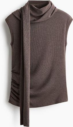 H&M Scarf-collar Top in Dark Brown Melange at Nordstrom, Size X-Small