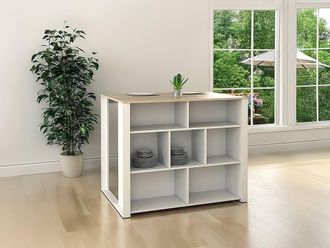 Vente-Unique Kitchen Island With 7 Compartments - White & Natural - OPOLE in Light Oak