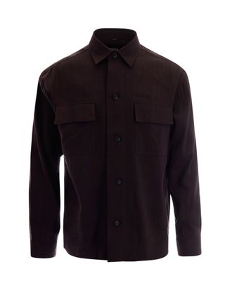 BOSS Dark Brown Sahariana-Style Shirt with Classic Collar and Flap Pockets