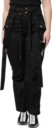 Dolce & Gabbana Womens Black Cotton High Waist Cargo Pants Elastane
