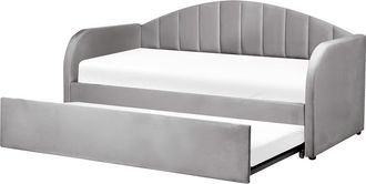 Beliani Cama Con Somier De Terciopelo Gris Claro 90 X 200 Cm Nido Habitaci&oacute;n Eyburie