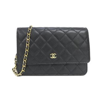 Chanel Black Bordeaux Grained Calfskin Chain/Shoulder Wallet (Pre-Owned)