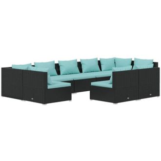 vidaXL Set De Muebles De Jard&iacute;n 9 Pzas Y Cojines Rat&aacute;n Sint&eacute;tico Negro Vidaxl