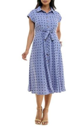 Nina Leonard Swiss Dot Cap Sleeve Midi Shirtdress in Soft Peri Multi at Nordstrom Rack, Size X-Large