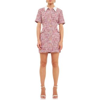 endless rose Point Collar Tweed Mini Shirtdress in Pink Multi at Nordstrom, Size X-Small