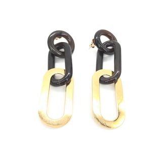 Herm&egrave;s Gold Plated And Black Chain Link Womens Earrings (Pre-Owned)