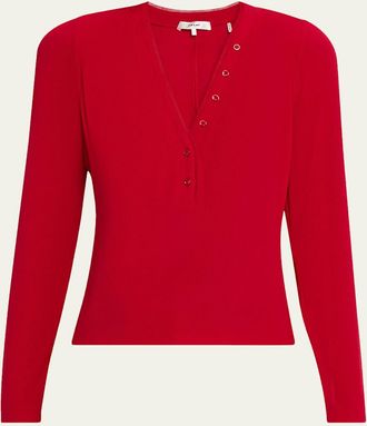 Frame Denim The Mesh Trim Ribbed Henley Top