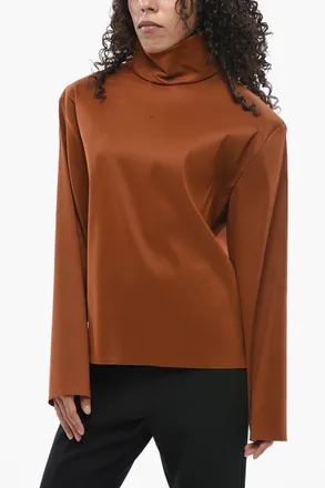 Saint Laurent Blusa in Misto Seta Svasata a Collo Alto Saint Laurent
