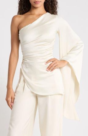 House of CB Nicolette Satin One Sleeve Top in Ivory at Nordstrom, Size X-Small
