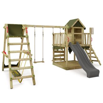 Fatmoose Parque Infantil De Madera Fatmoose Jazzyjungle Jam Con Surf Y Tobogan En Antracita
