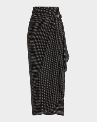 Tom Ford Polka-Dot Silk Buckle Wrap Midi Skirt