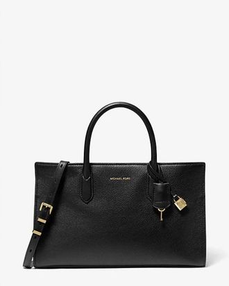 Michael Kors Scarlett Leren Satchel met Goudkleurige Hardware - Dames - Shoppers - Zwart - ONE Size - Leer - Tassen