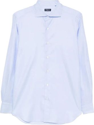 Finamore Napoli Shirt - Heren - Zakelijke Overhemden - Blauw - 2XL - Katoen - Overhemden