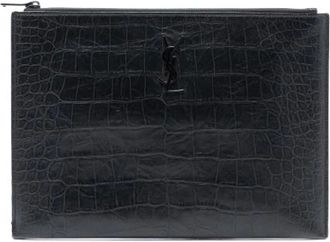 Saint Laurent Pre-owned Clutches, female, Black, Size: ONE SIZE Pre-owned Croc Embossed Clutch