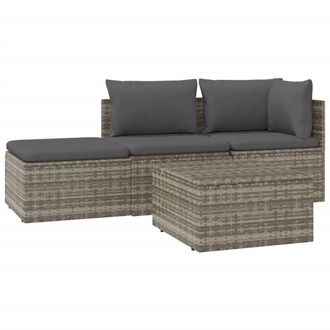 vidaXL Set De Muebles De Jard&iacute;n 4 Pzas Y Cojines Rat&aacute;n Sint&eacute;tico Gris Vidaxl