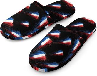 Generic French Flag Colorful Flannel Mens Slip-on Slippers Winter Warm House Shoes with Rubber Sole for Home Hotel