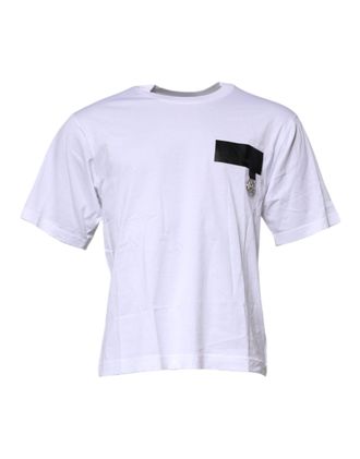 Dolce & Gabbana White Logo Patch Cotton Crew Neck Mens T-shirt