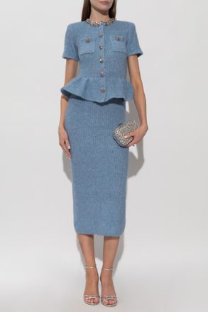 Self Portrait Dress With Shimmering Crystals At The Neckline, Womens, Blue