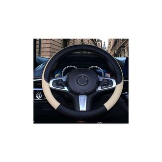 OEM Funda Para Volante De Coche, Apta Para Todas Las Estaciones, Funda De Cuero De Microfibra Beige Con Costuras Onduladas
